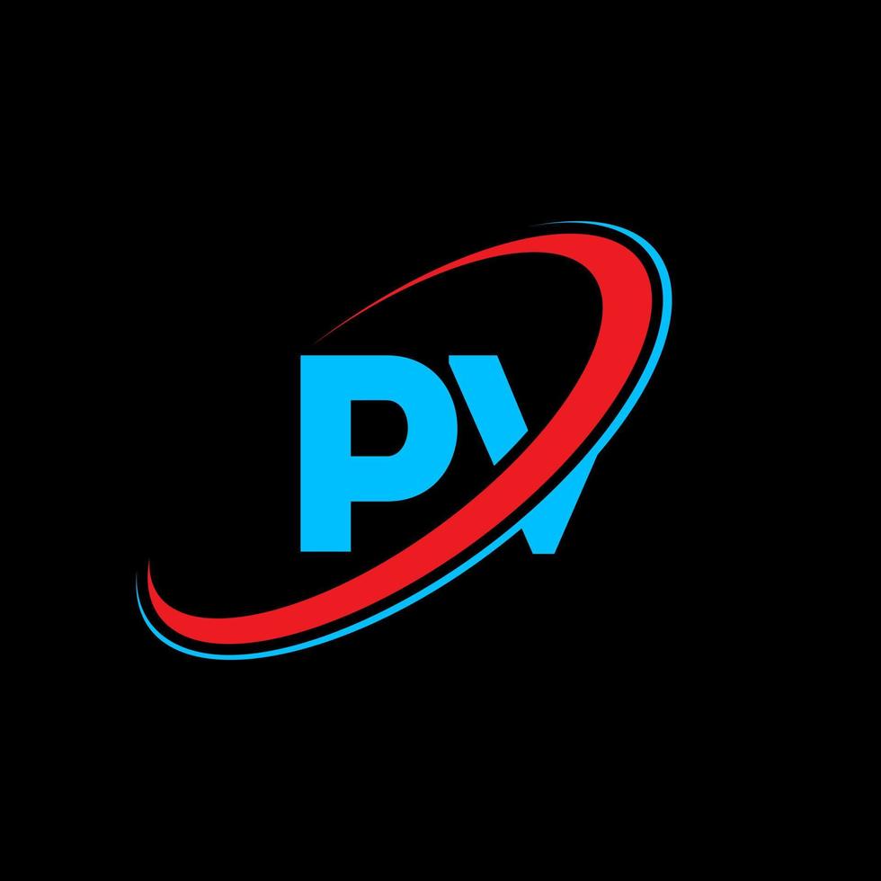 pv p v brev logotyp design. första brev pv länkad cirkel versal monogram logotyp röd och blå. pv logotyp, p v design. pv, p v vektor