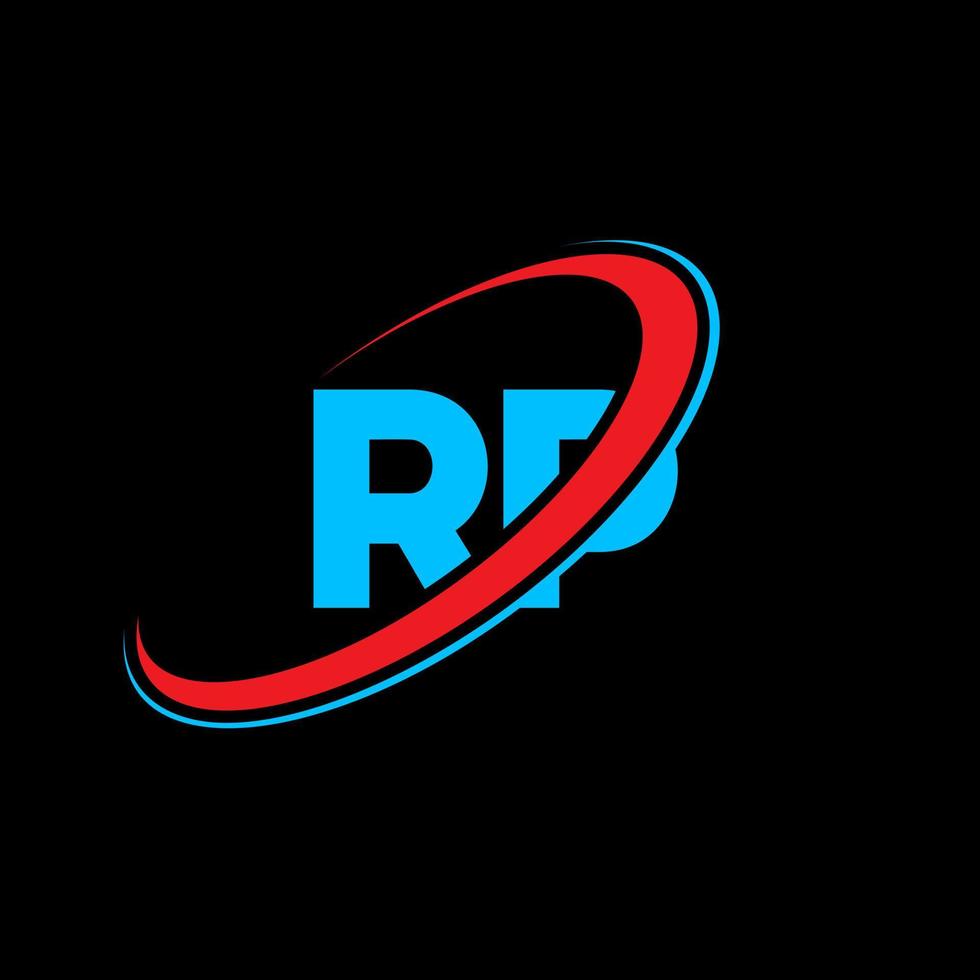 rp r p brev logotyp design. första brev rp länkad cirkel versal monogram logotyp röd och blå. rp logotyp, r p design. rp, r p vektor