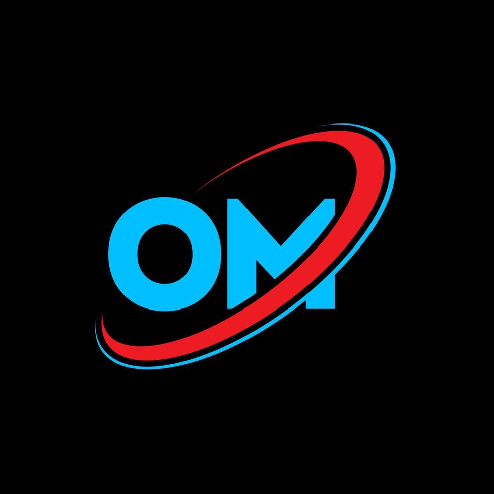 Om-Om-Brief-Logo-Design. anfangsbuchstabe om verknüpfter kreis großbuchstaben monogramm logo rot und blau. Om-Logo, Om-Design. om, om vektor