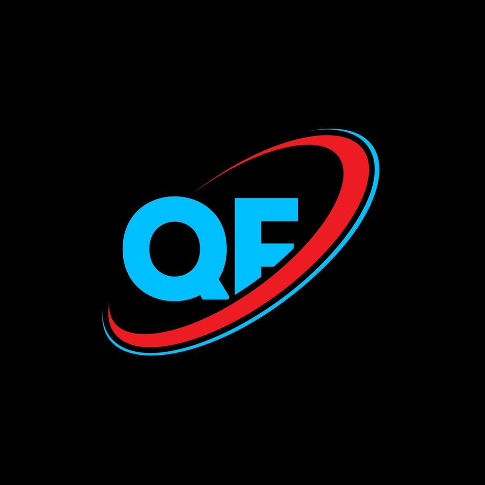 qf q f brev logotyp design. första brev qf länkad cirkel versal monogram logotyp röd och blå. qf logotyp, q f design. qf, q f vektor