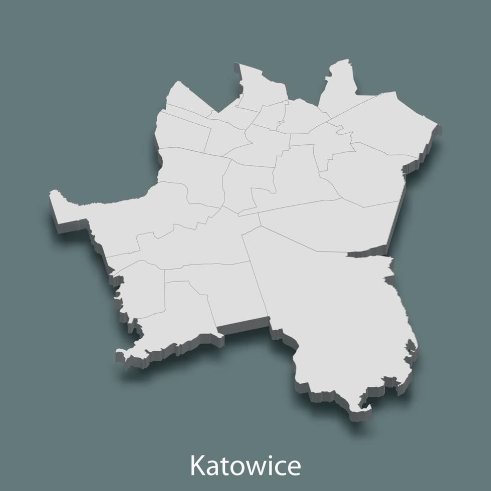3d isometrisk Karta av katowice är en stad av polen vektor