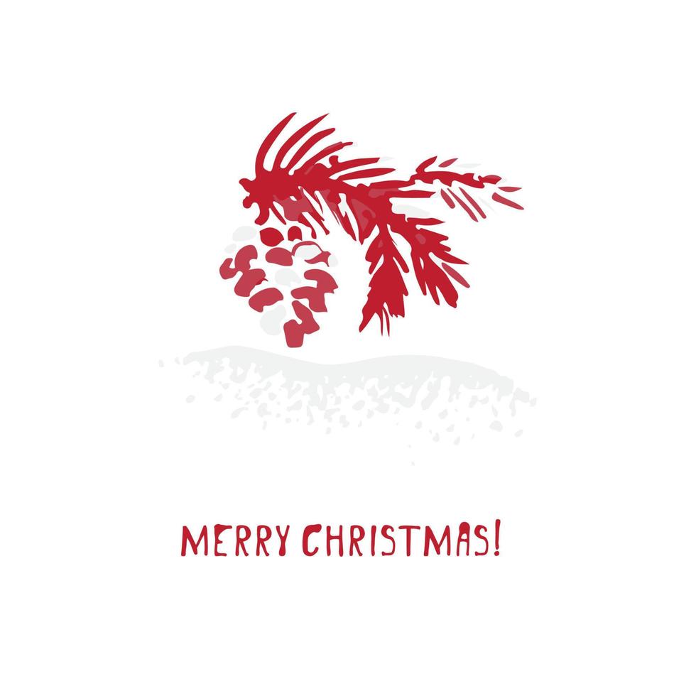handgezeichnete festliche weihnachts- und neujahrskarte mit feiertagssymbolen baum, tannenzapfen und kalligrafischer grußinschrift vektor