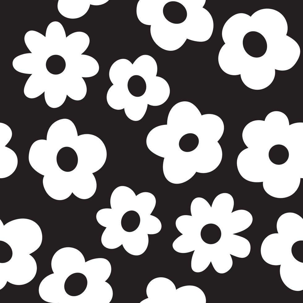 Schwarz-Weiß-Cartoon-Blumen-Hintergrund, nahtloser Muster-Eps-Vektor. einfaches modernes abstraktes sommerblumendruckdesign, monochrom. vektor