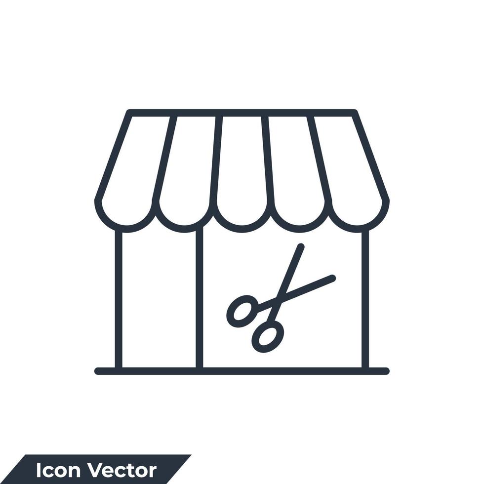 barberare affär ikon logotyp vektor illustration. Lagra i scissor symbol mall för grafisk och webb design samling
