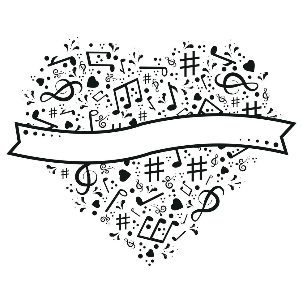 musikalisk hjärta med anteckningar, vektor isolerat illustration