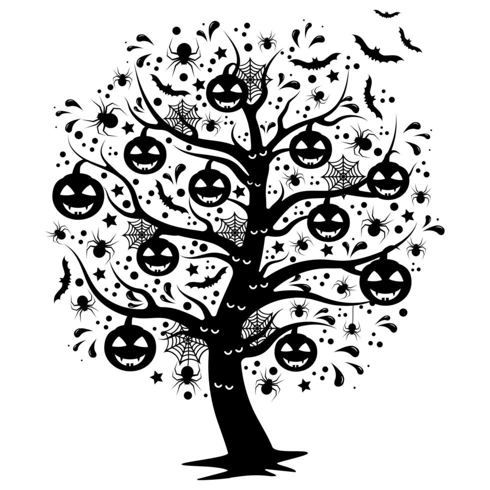 gruseliger halloween-baum mit hängendem kürbis, vektorisolierte illustration auf weißem hintergrund vektor