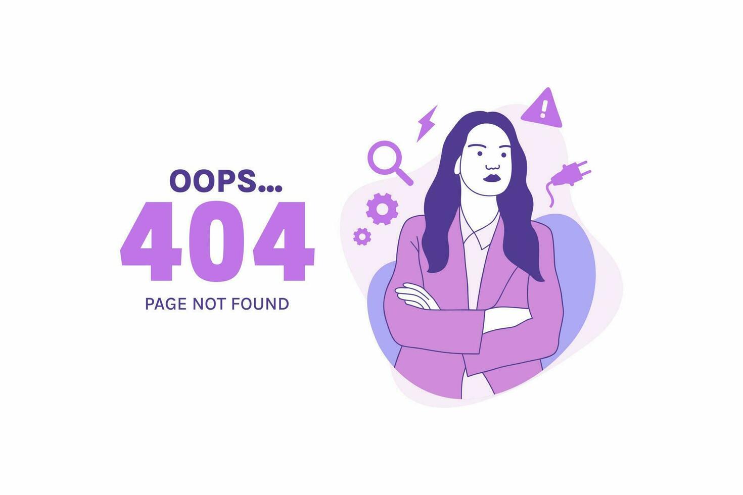 illustrationen verschränkte arme wütende frau für oops 404 fehler-design-konzept-landing-page vektor