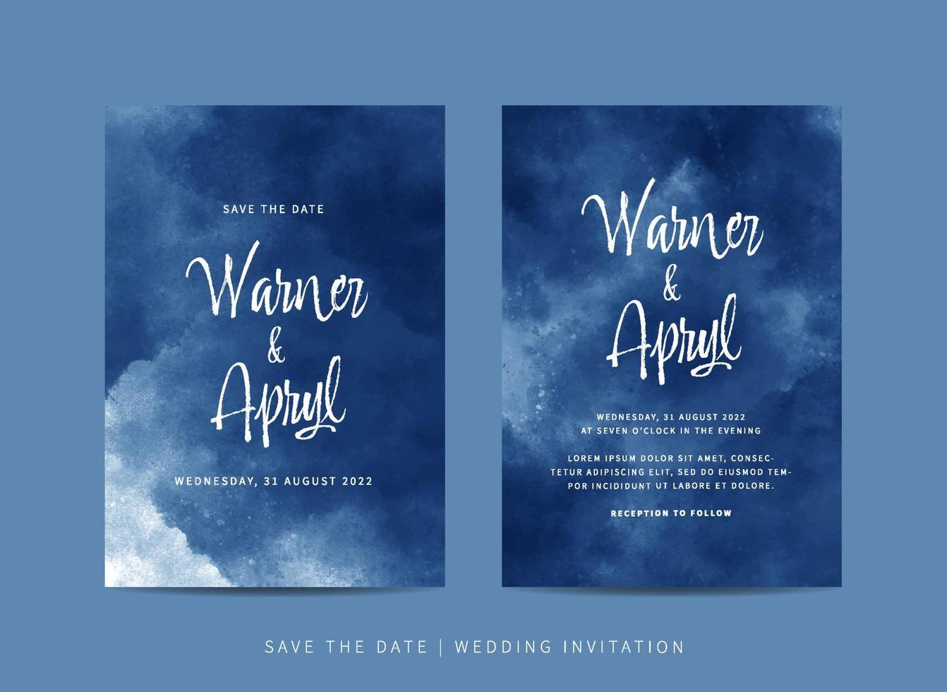 uppsättning av bröllop inbjudan mall med abstrakt vattenfärg vektor