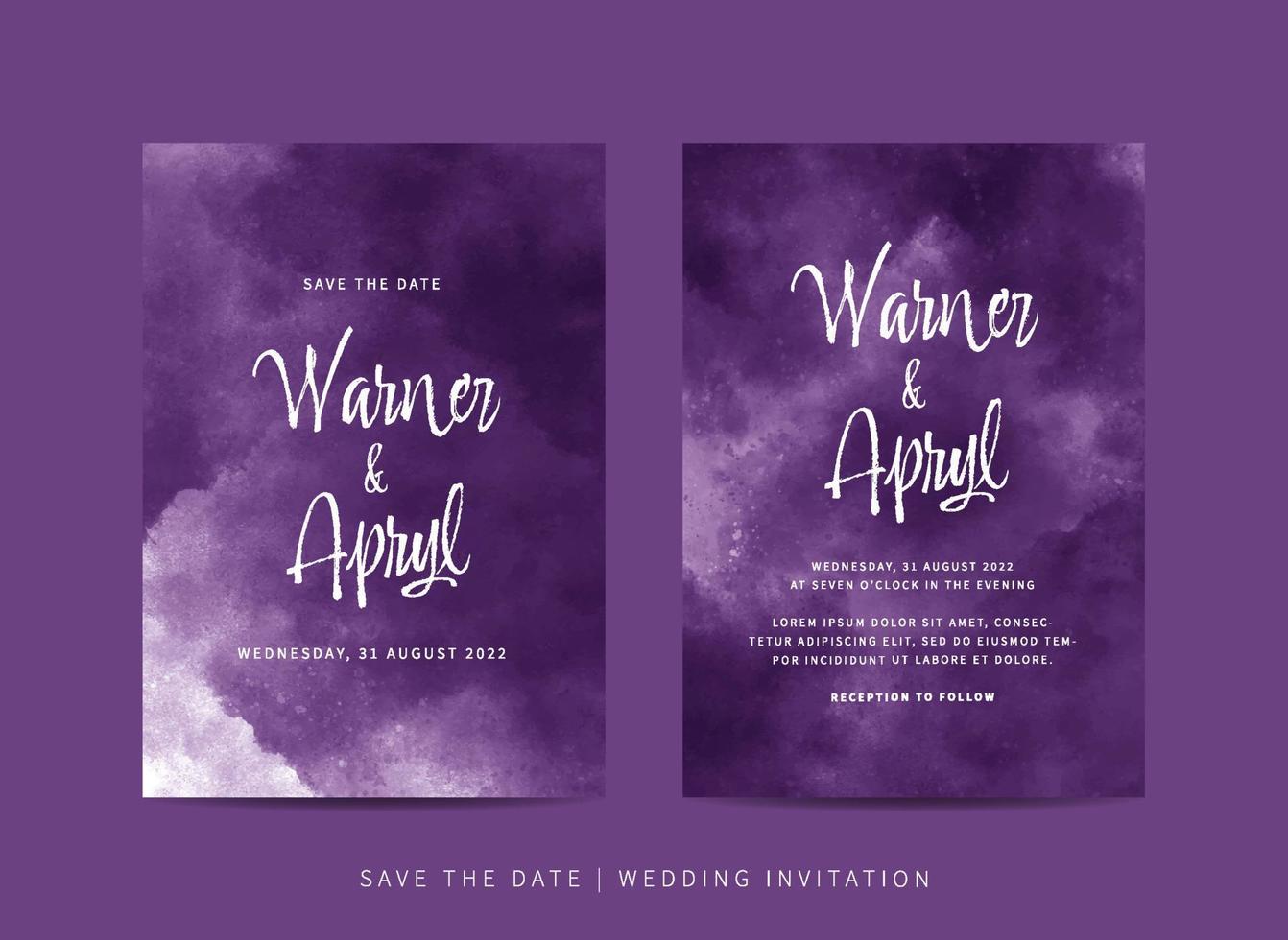 uppsättning av bröllop inbjudan mall med abstrakt vattenfärg vektor