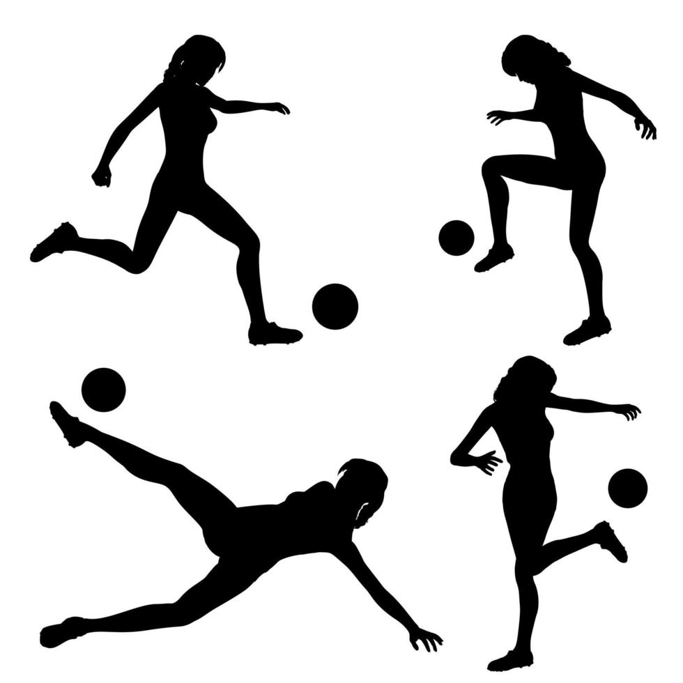 silhuetter av kvinna fotbollsspelare fotboll spelare vektor