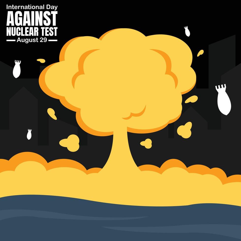 Illustrationsvektorgrafik der Atomexplosion mit drei fallenden Atomraketen, perfekt für den internationalen Tag gegen Atomtests, Feiern, Grußkarten usw vektor