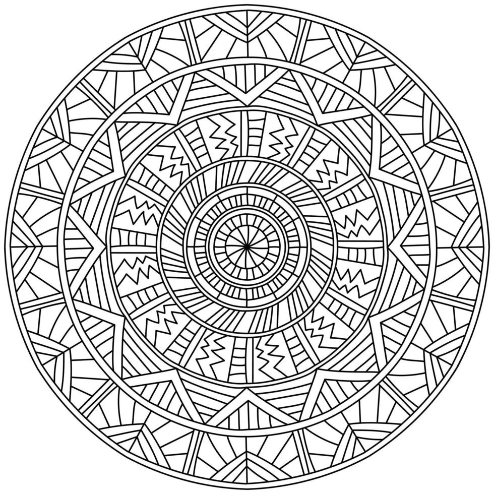 Symmetrisches Mandala mit linearen Mustern, Malseite mit gestreiften Motiven vektor