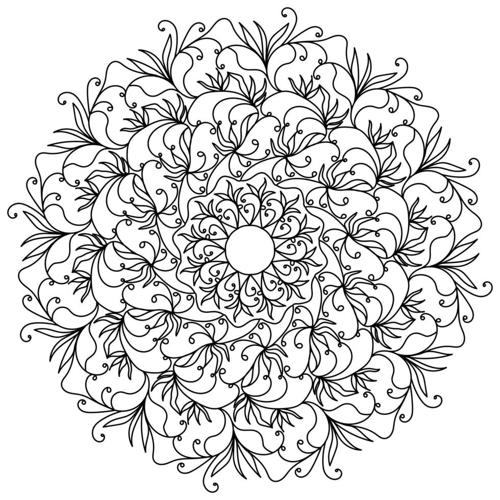 abstrakt utsmyckad mandala med lockar och klotter blommor, meditativ färg sida och tilltrasslad mönster vektor