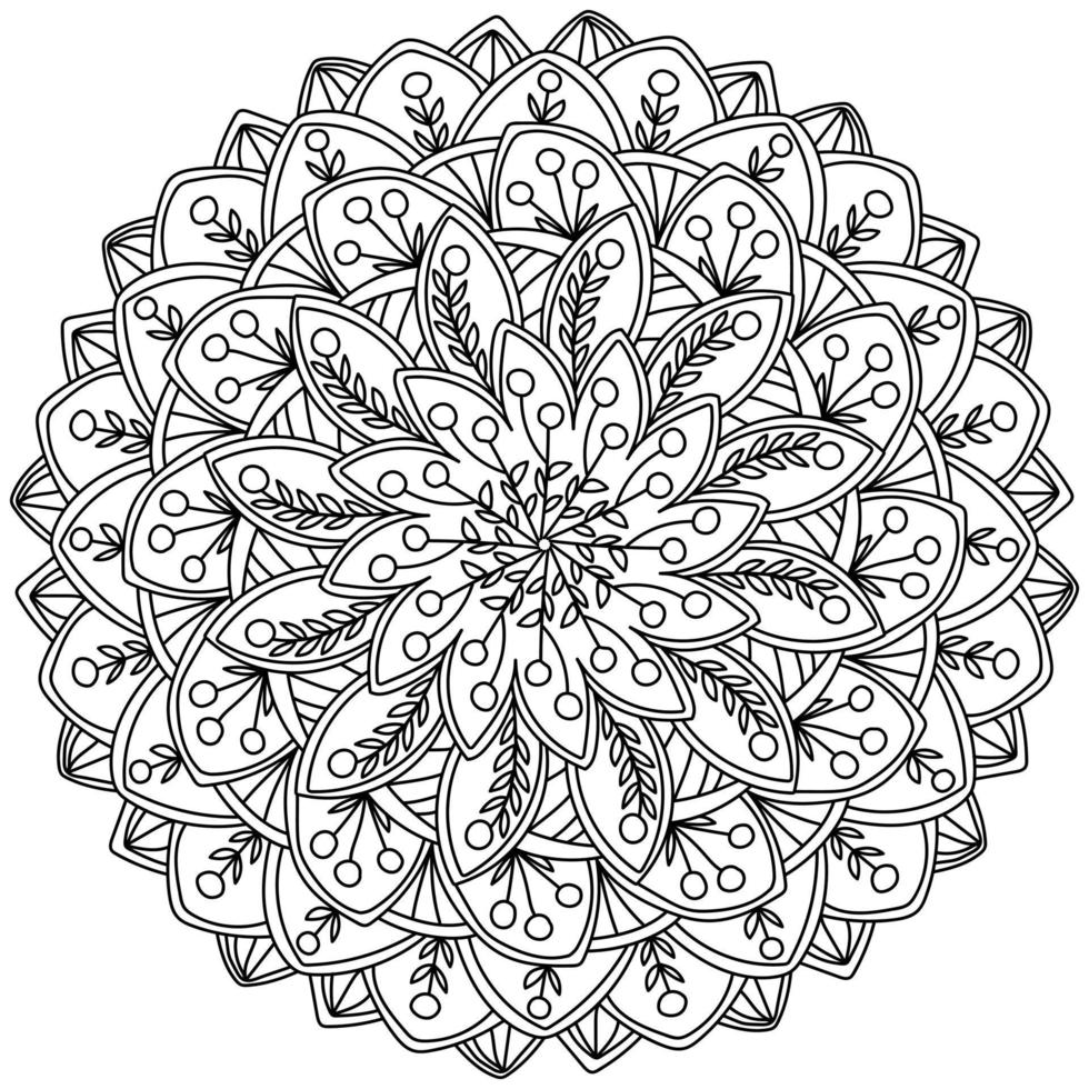 Mandala mit Doodle Beeren, Malvorlage mit Naturmotiven aus Blättern und Beeren in verschiedenen Ausführungen vektor