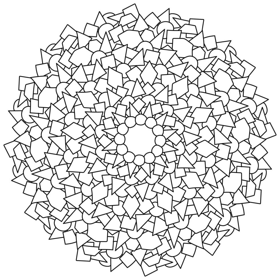 kontur mandala av cirklar, trianglar och romber, meditativ färg sida vektor