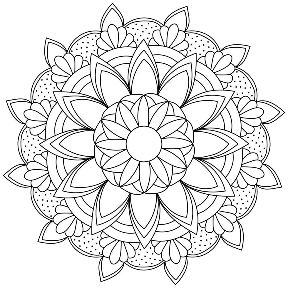 blomma kontur mandala med stor kronblad, meditativ färg sida vektor illustration