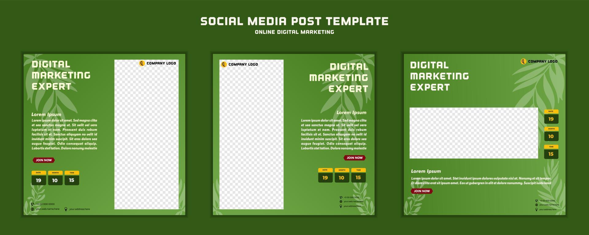 social media posta mall modern design med blad, för digital marknadsföring uppkopplad eller affisch marknadsföring mall vektor