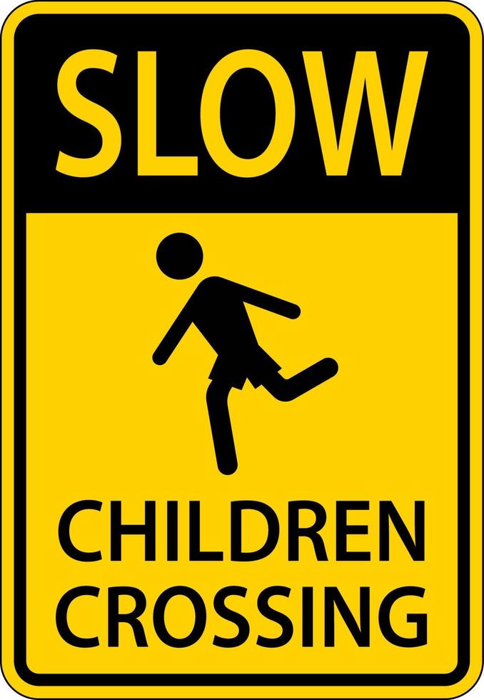 langsame Kinder, die Zeichen auf weißem Hintergrund überqueren vektor