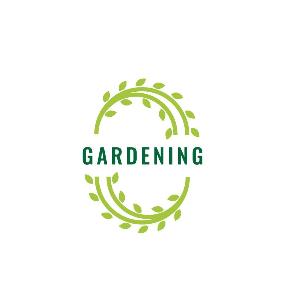 cirkel löv vinstockar trädgårdsarbete logotyp design vektor