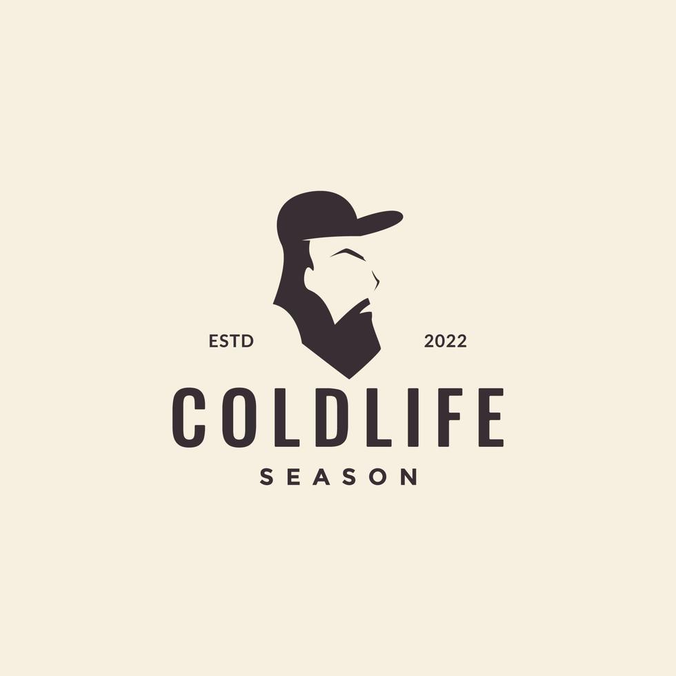 Hipster-Logo der kalten Jahreszeit mit langem Bart des Mannes vektor
