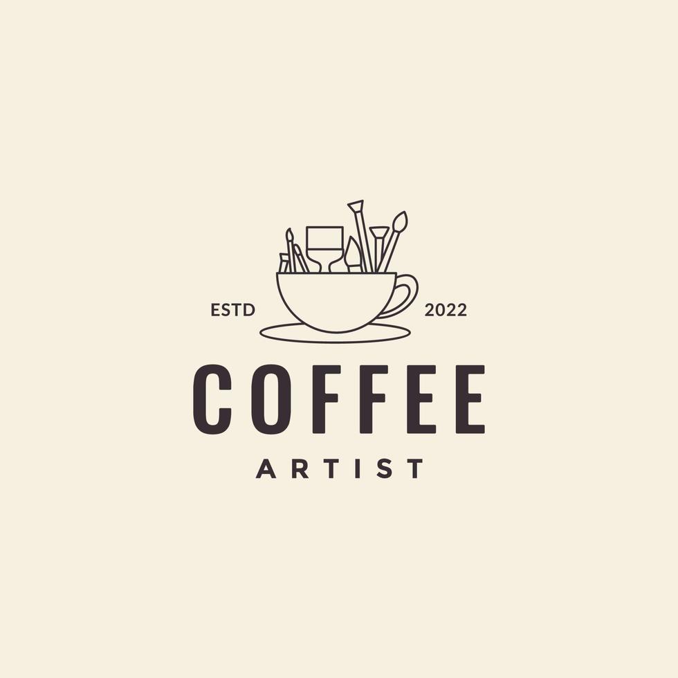kopp kaffe med borsta konst logotyp design vektor
