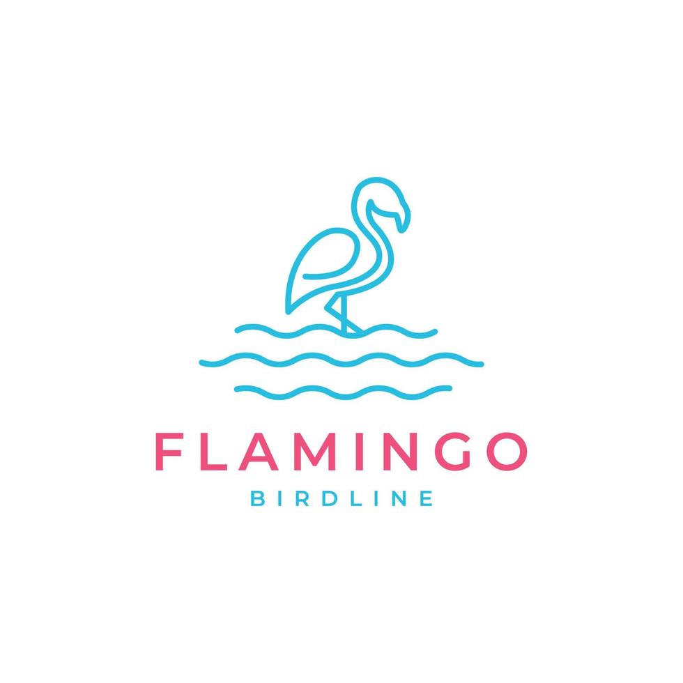 konst rader flamingo med sjö abstrakt logotyp design vektor