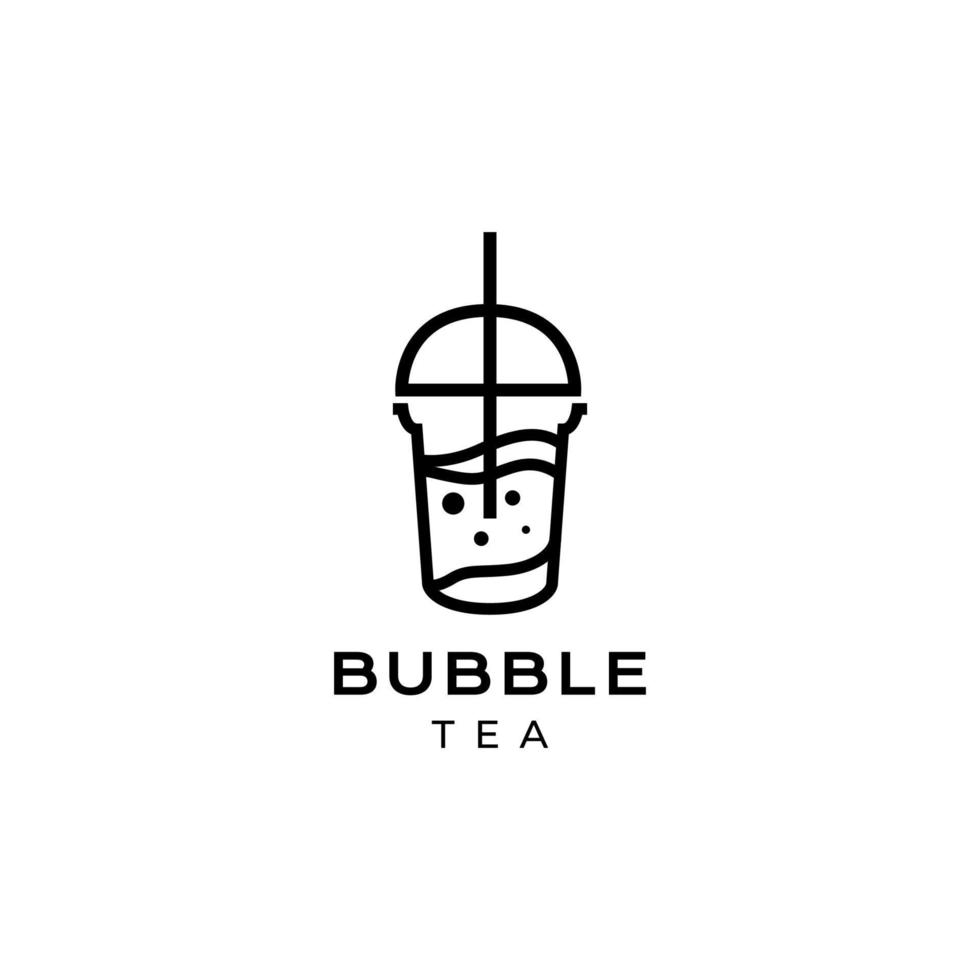 bubbla te dryck boba med glas plast logotyp design vektor