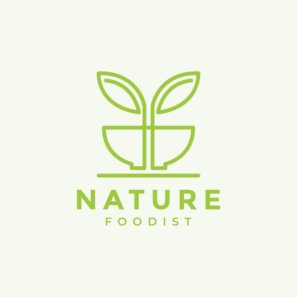 minimalistisk skål blad mat nudel logotyp design vektor