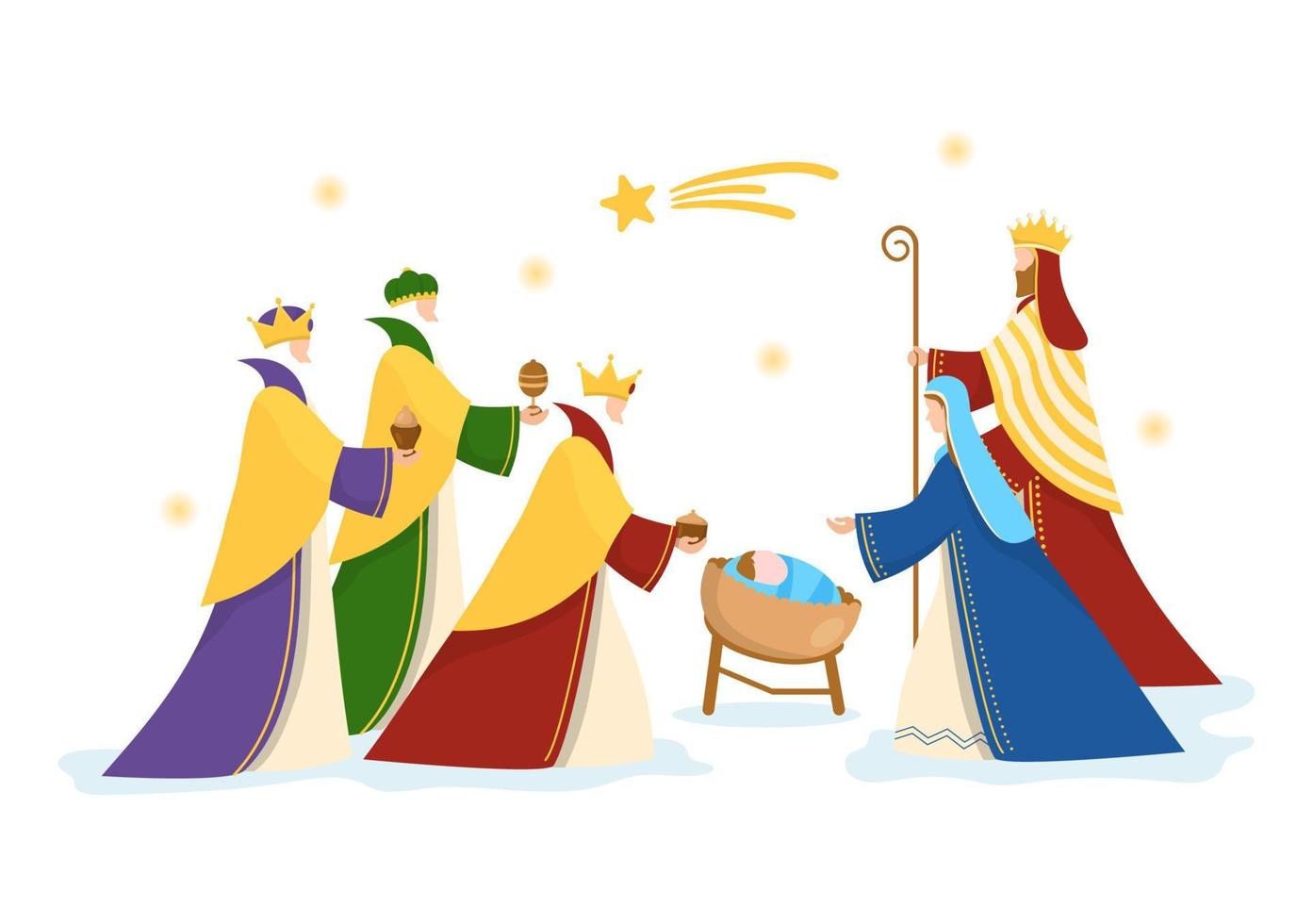 happy epiphany day template handgezeichnete cartoon flache illustration christliches festival zum glauben an die göttlichkeit jesus seit seinem kommen auf die welt vektor