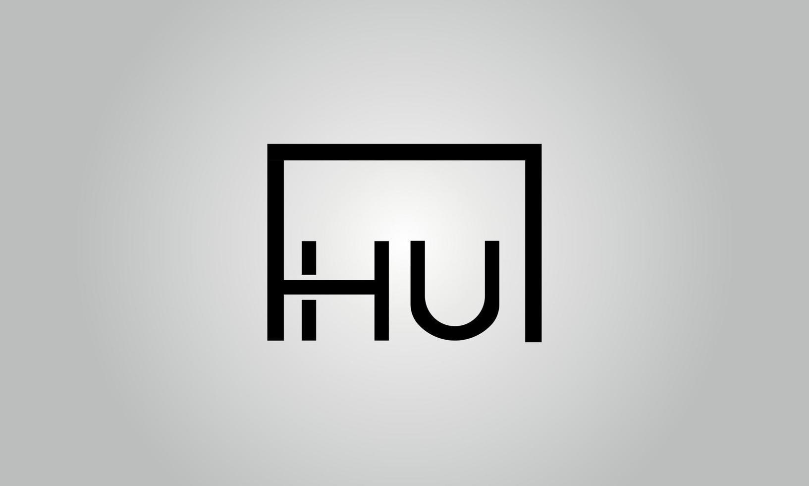 brev hu logotyp design. hu logotyp med fyrkant form i svart färger vektor fri vektor mall.