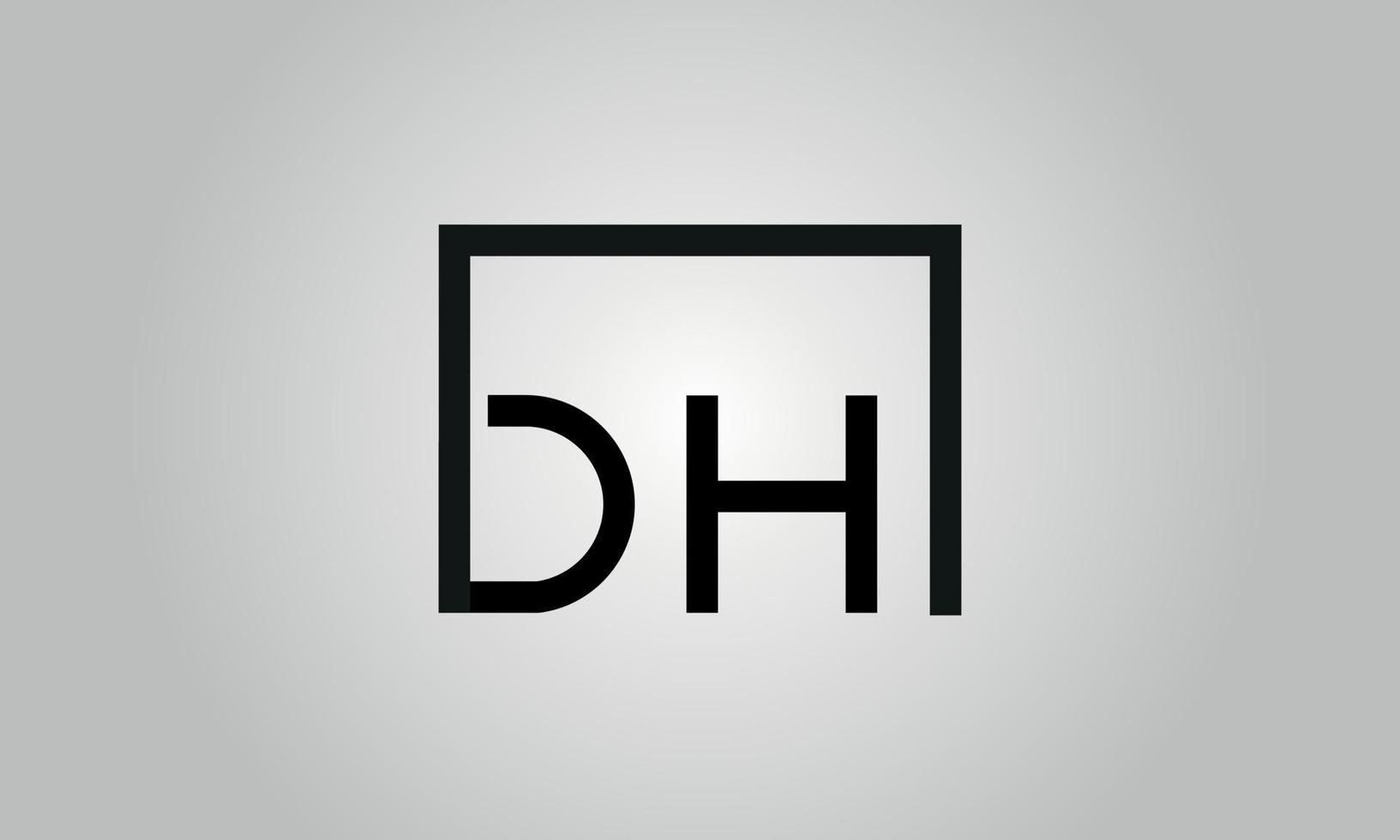 brev dh logotyp design. dh logotyp med fyrkant form i svart färger vektor fri vektor mall.