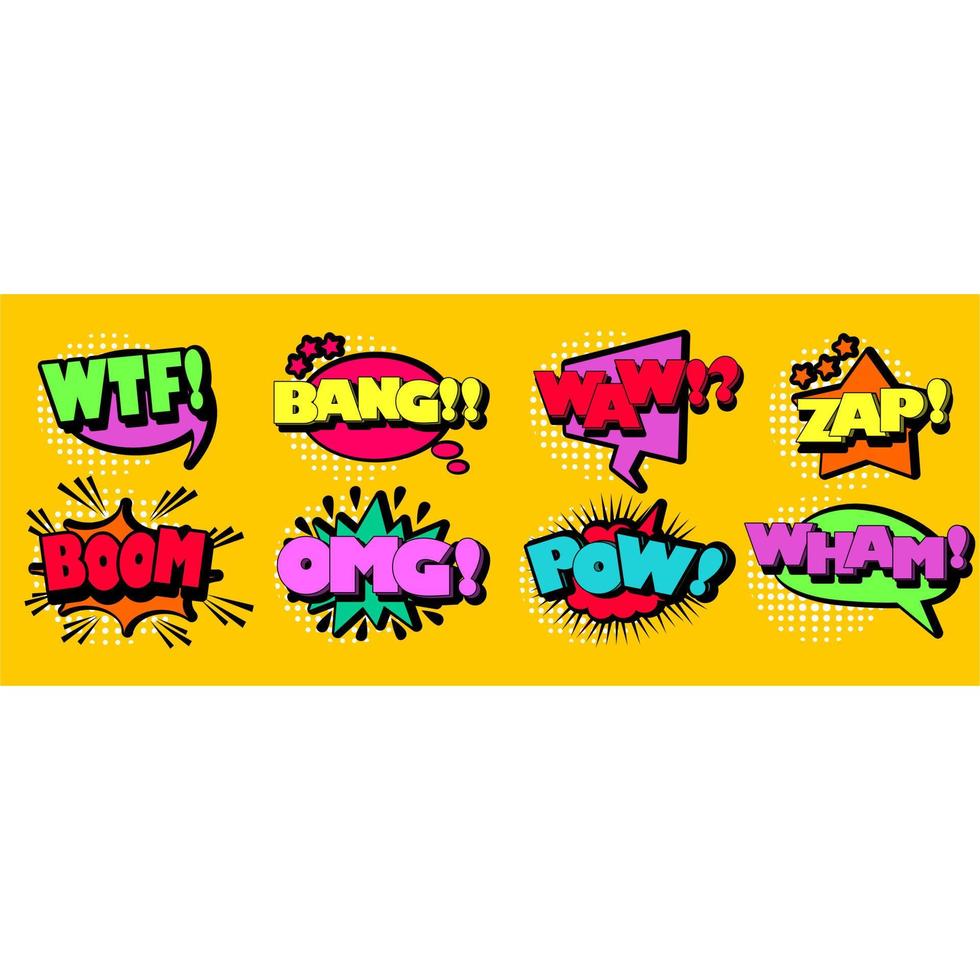 Comic-Sprechblase Set farbige Dialogwolke mit Halbtonpunkten Hintergrund Pop-Art-Stil vektor