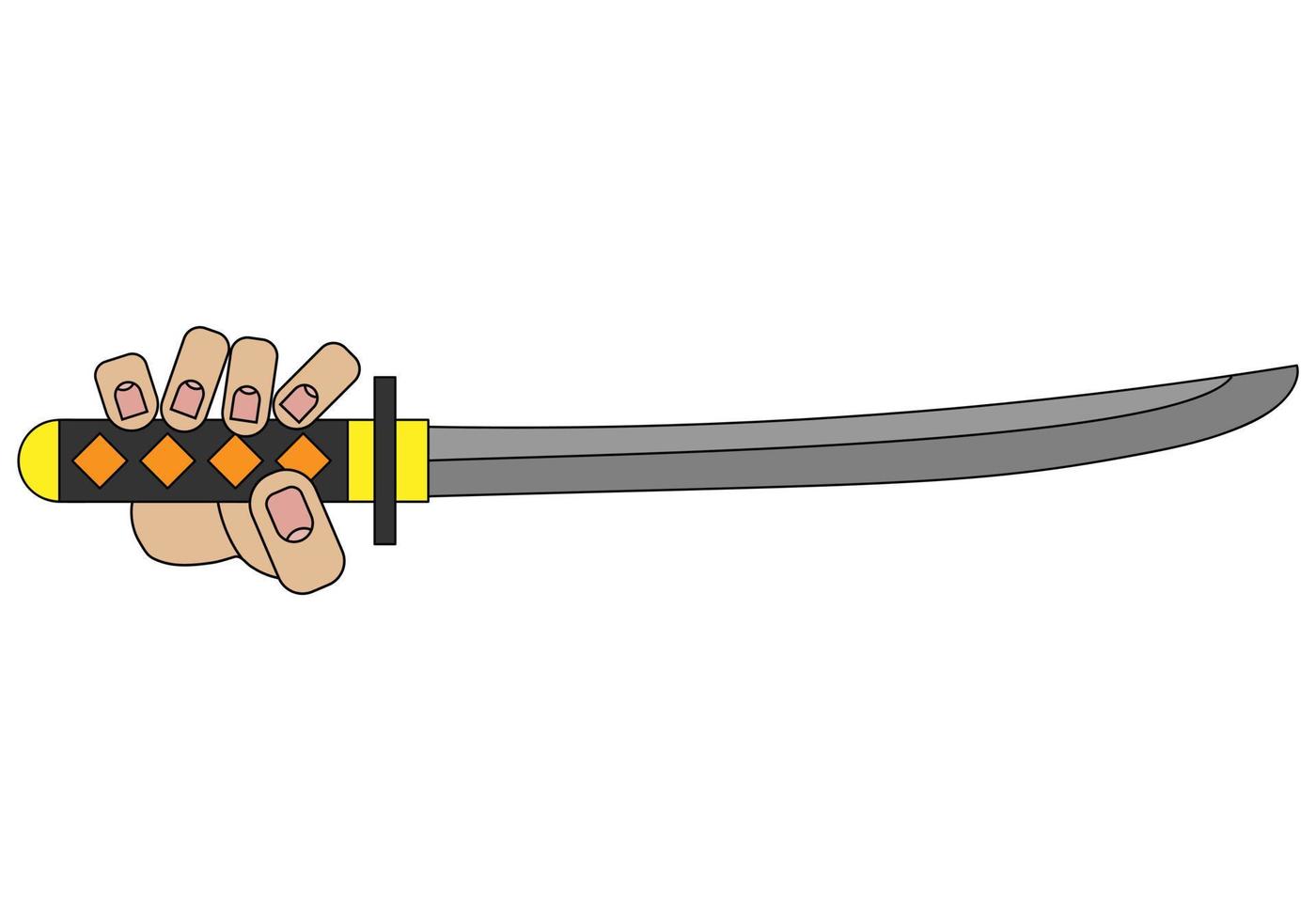 Hand hält Katana-Schwert isoliert auf weißem Hintergrund im Cartoon-Stil in Vektorgrafik vektor