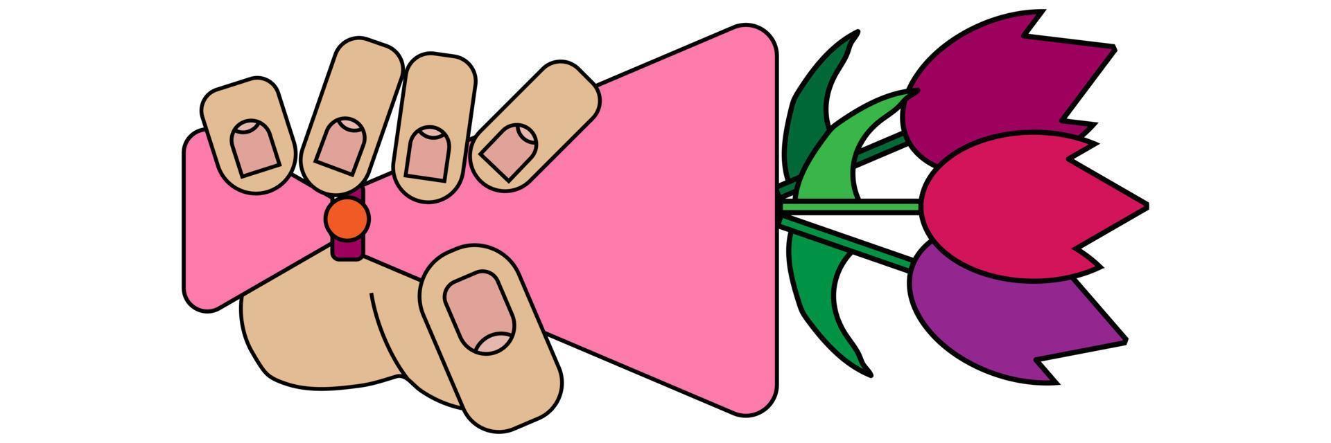 Hand mit Blumen isoliert auf weißem Hintergrund im Cartoon-Stil vektor