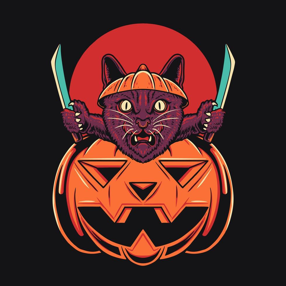 pumpa katt kniv vektor illustration