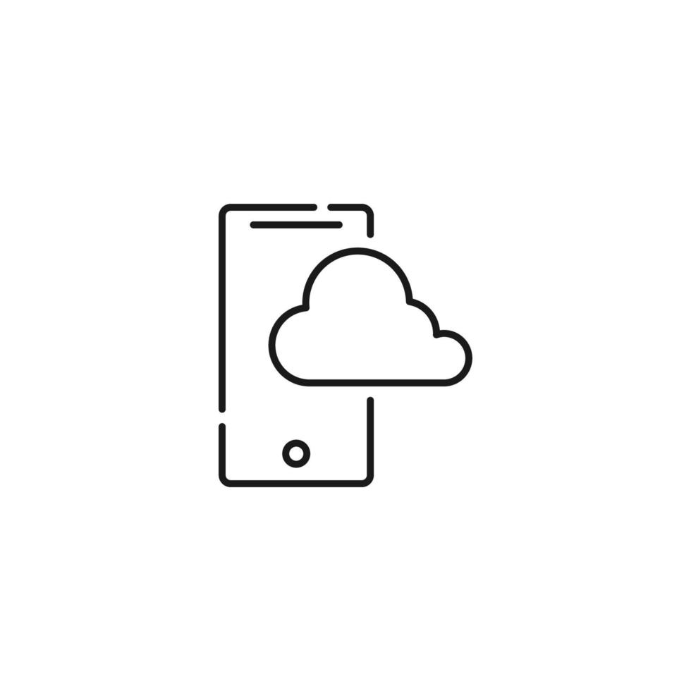 Vektorzeichen geeignet für Websites, Apps, Artikel, Geschäfte usw. einfache monochrome Illustration und bearbeitbarer Strich. Zeilensymbol der Wolke auf dem Telefondisplay vektor