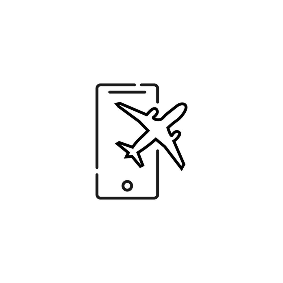 Vektorzeichen geeignet für Websites, Apps, Artikel, Geschäfte usw. einfache monochrome Illustration und bearbeitbarer Strich. Liniensymbol des fliegenden Flugzeugs auf dem Display des Smartphones vektor