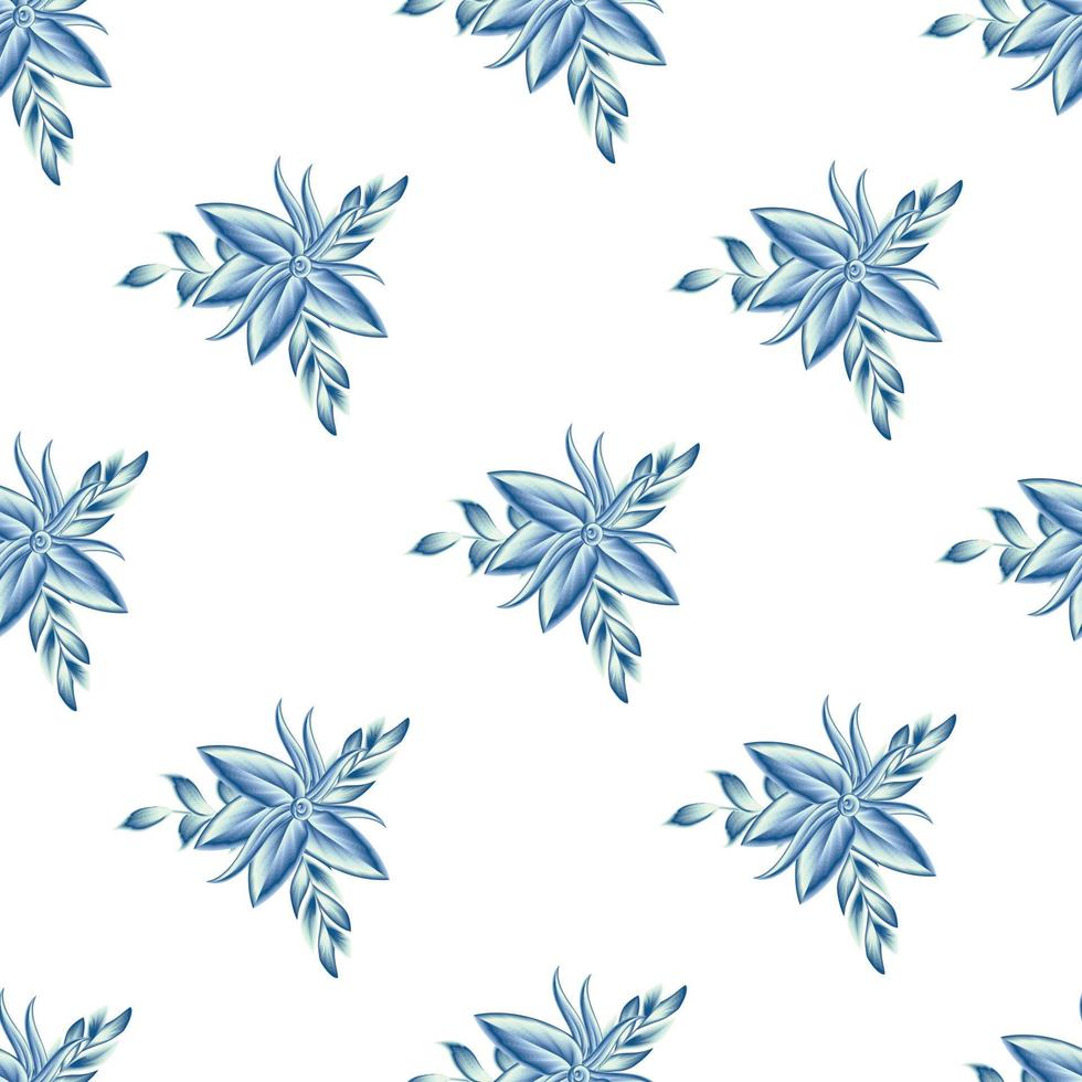 floral nahtlose tropische Muster mit leuchtend blauen Pflanzen und Blättern auf weißem Hintergrund. Dschungelblatt nahtloser Vektormusterhintergrund. Nahtloses exotisches Muster mit tropischen Pflanzen. Sommerdesign vektor