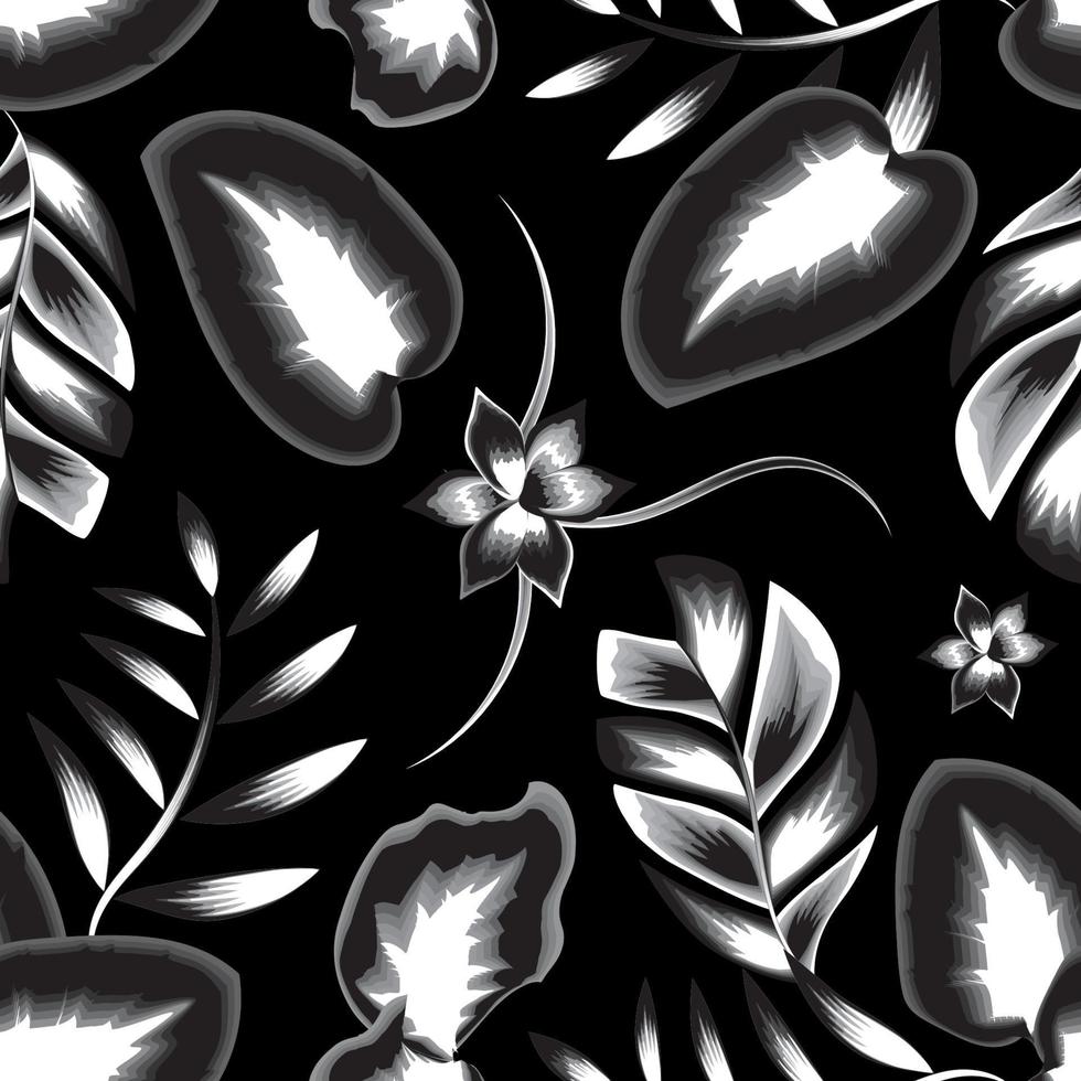 årgång Färg stil enfärgad vektor design modern skriva ut textur med abstrakt tropisk calla löv och blommor växt lövverk på natt bakgrund. exotisk tropisk. sommar design. höst. falla