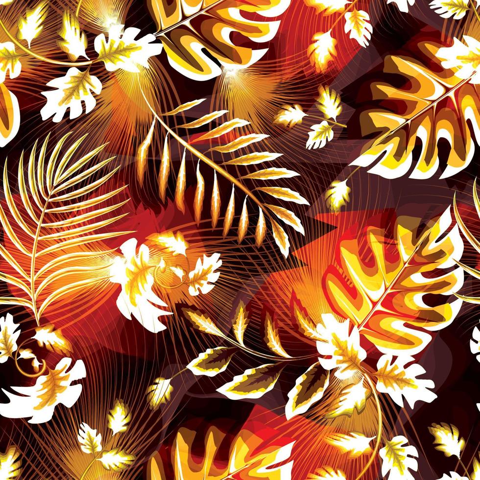 helle Hintergrundvektorillustration nahtloses Muster mit tropischen Pflanzenblättern auf abstraktem Hintergrund. modische Drucktextur. botanischer Hintergrund. Naturtapete. tropische Elemente. Sommer vektor