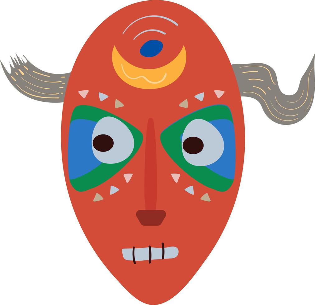 trä- afrikansk mask med horn i platt naiv stil. tecknad serie vektor illustration