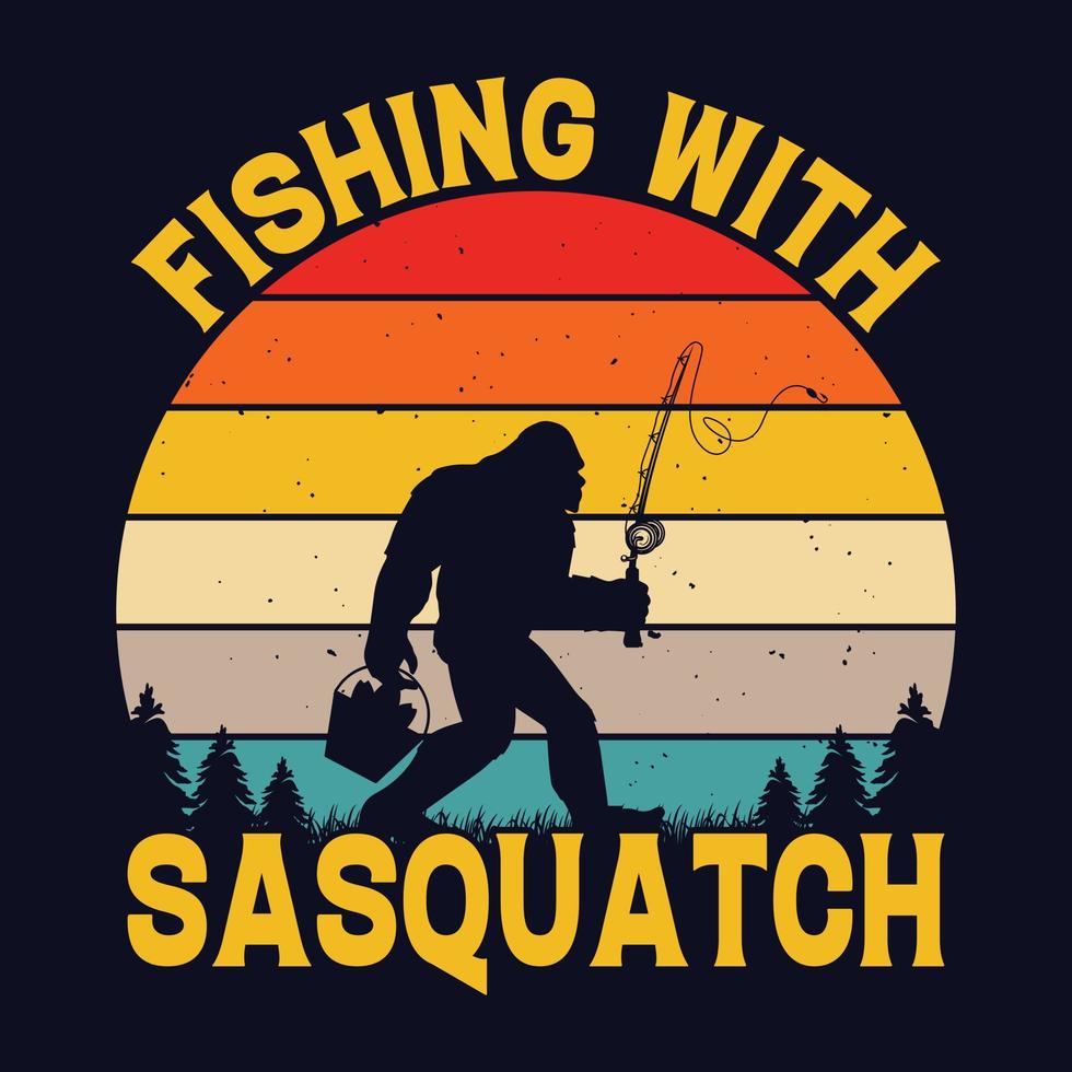 Angeln mit Sasquatch - Bigfoot-Angeln-Vektordesign, T-Shirt-Design vektor