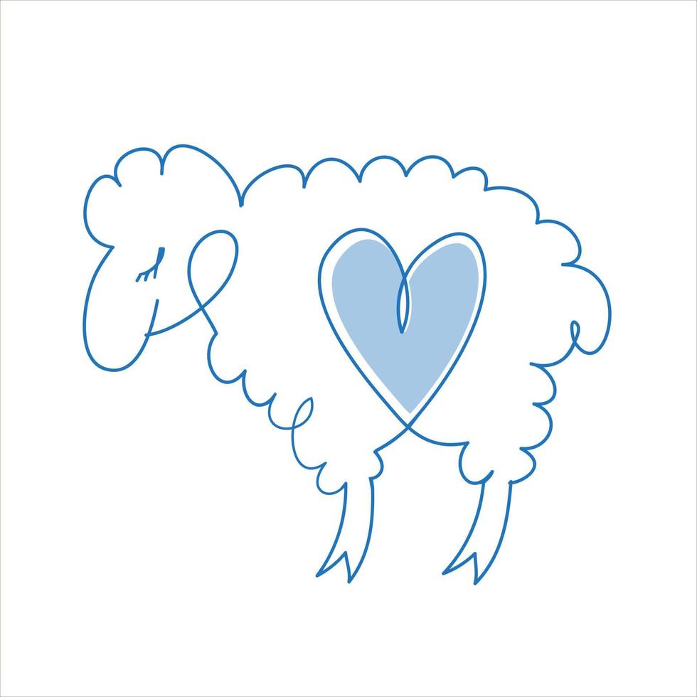 Ikone des gezeichneten Schafes mit Herz. Vektor-Schaf-Symbol. Schaf-Symbol auf weißem Hintergrund hervorgehoben. vektor