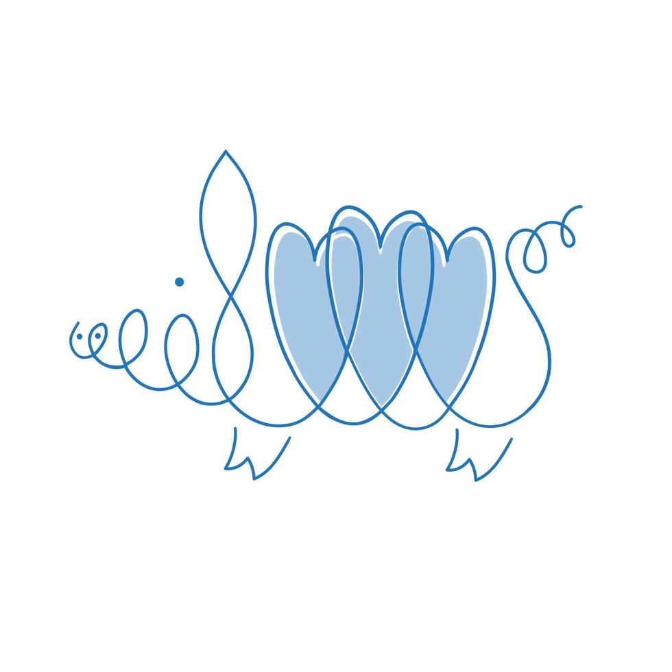 süßes schwein mit drei herzen auf der seite. niedliche schweinezeichnungsvektorillustration ist ein einfaches konzept eines schweintierkreises. vektor
