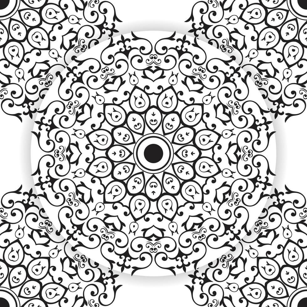 mandala design element, geometrisk linje mönster. stiliserade blommig runda prydnad. zen klotter konst, svartvit skiss för färg bok sida, textil- tyg skriva ut. svart och vit illustration vektor