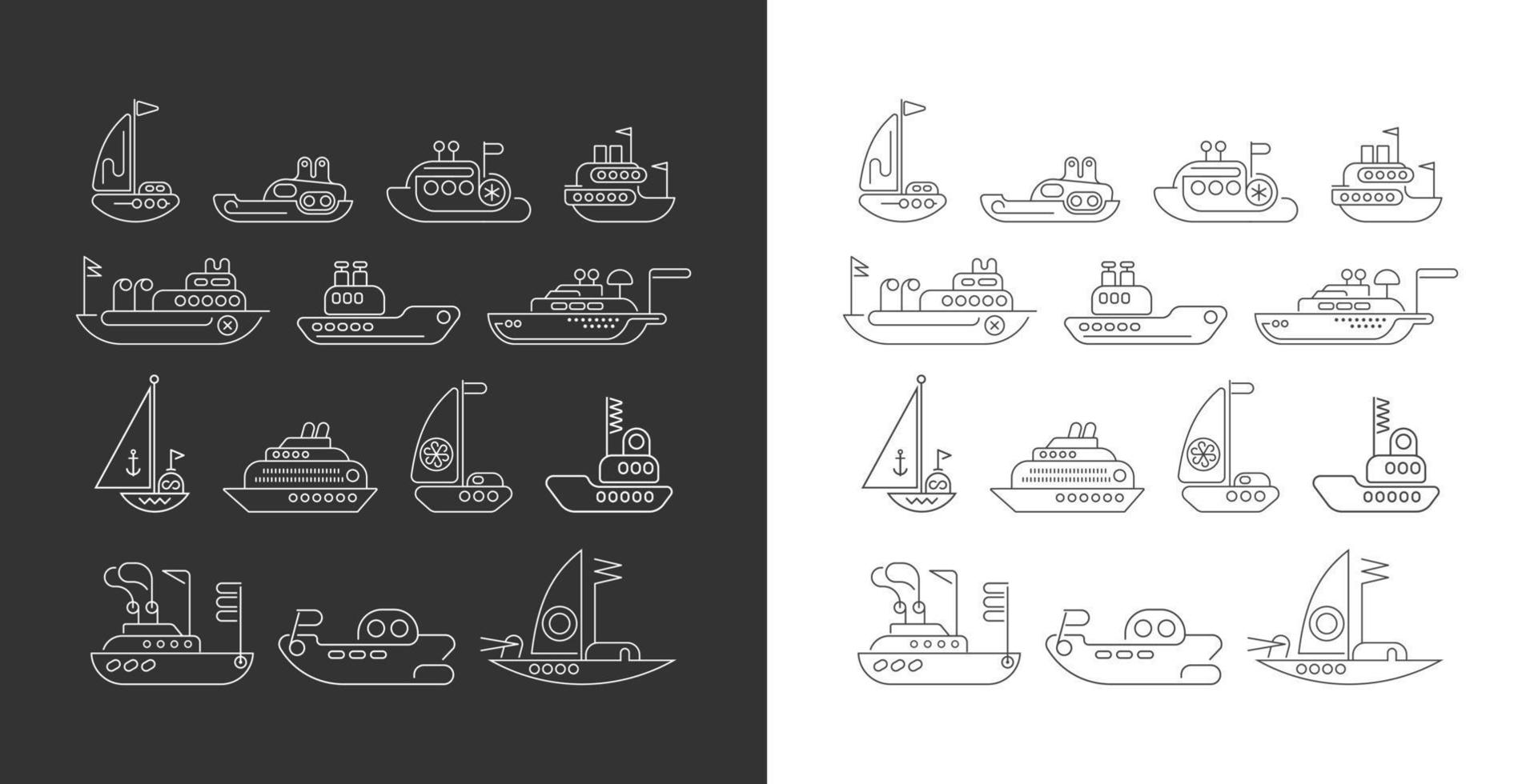 fartyg linje konst vektor ikon uppsättning