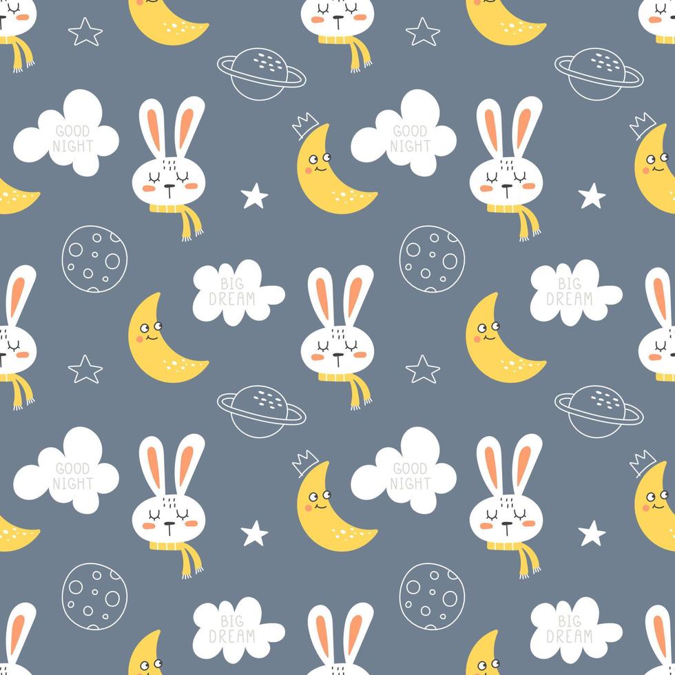 söt sömlös kanin mönster för bebis pyjamas, sovkläder. vektor