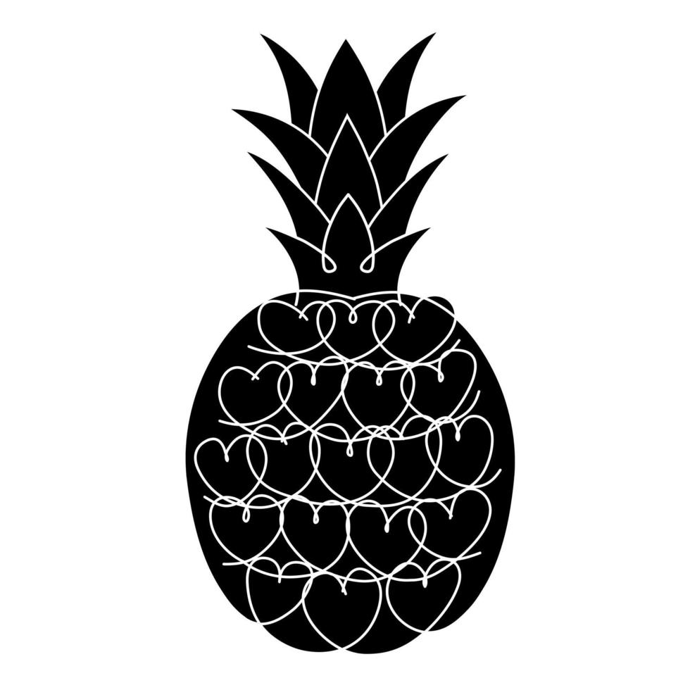 ananas kärlek hjärta i svart. vektor illustration