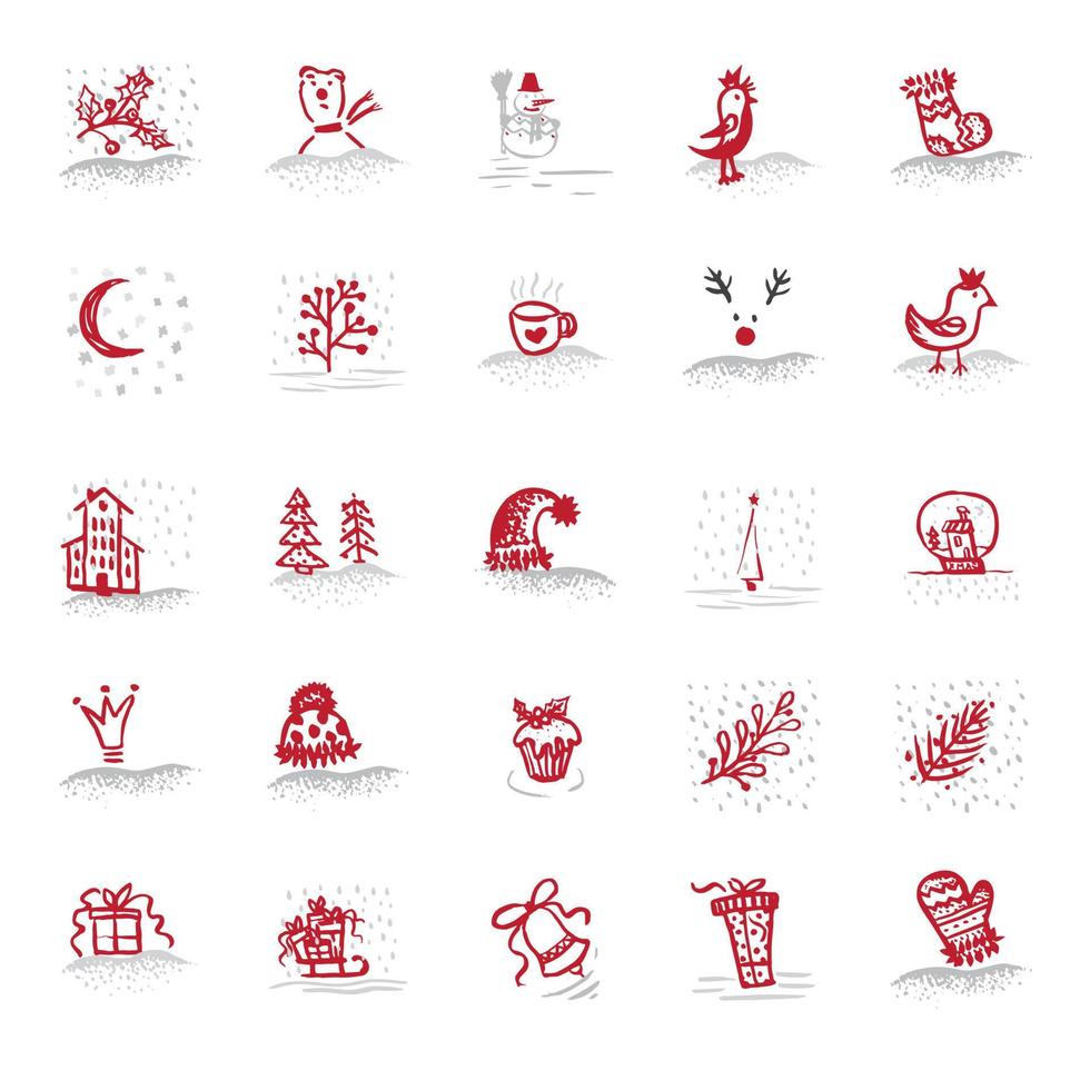 Urlaub handgezeichnete Skizze Weihnachten und Neujahr Set Icons isoliert auf weißem Hintergrund vektor