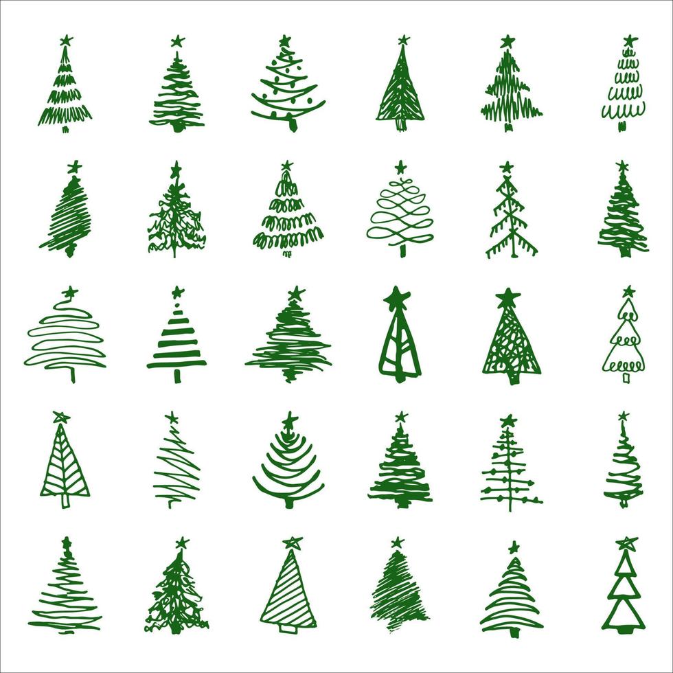 set handgezeichnete skizze weihnachts- und neujahrsbaum vektor